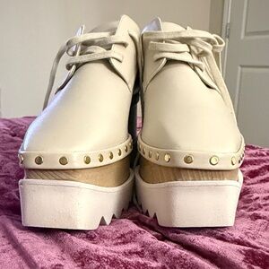 Women's Cream Platform Lace-Up with Gold Studs